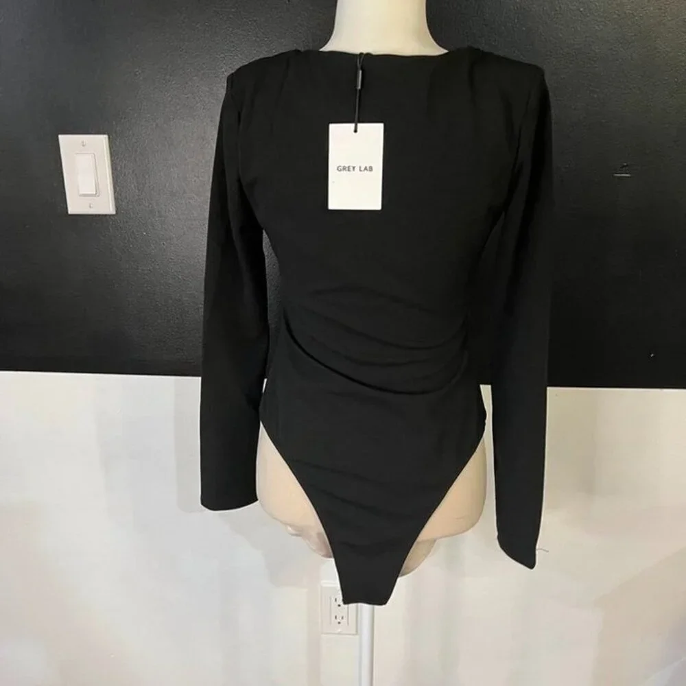 Grey Lab Square Neck Shoulder Pad Bodysuit Size M | MSRP $80 | Color: Black - Picture 7 of 8
